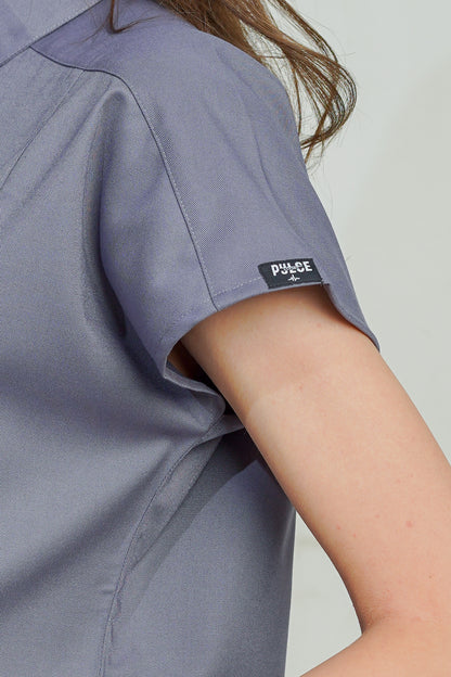 Gray shirt with a 'Pulse' label on a plain background