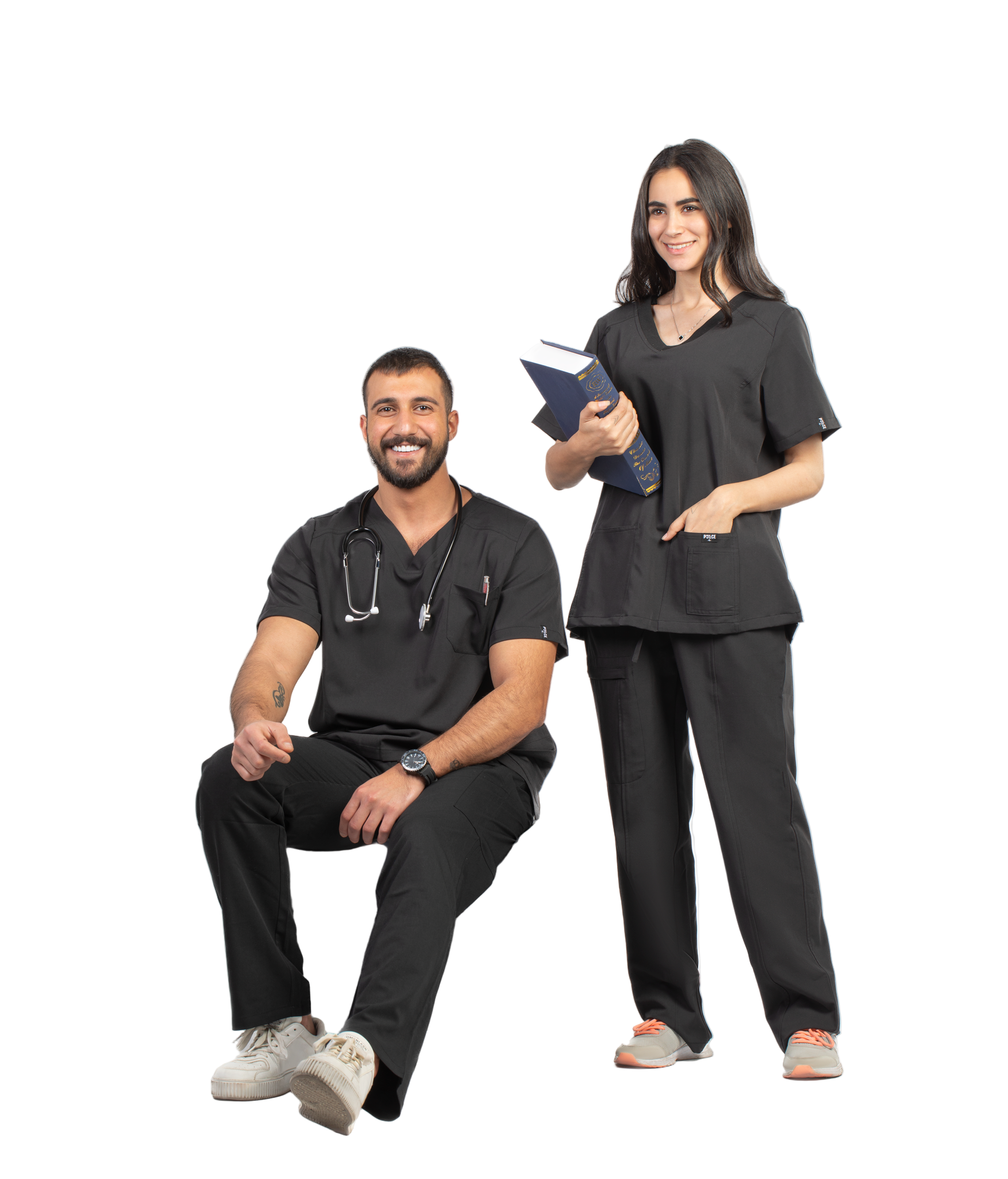Two healthcare professionals in black scrubs with 'Pulse' branding in the background.